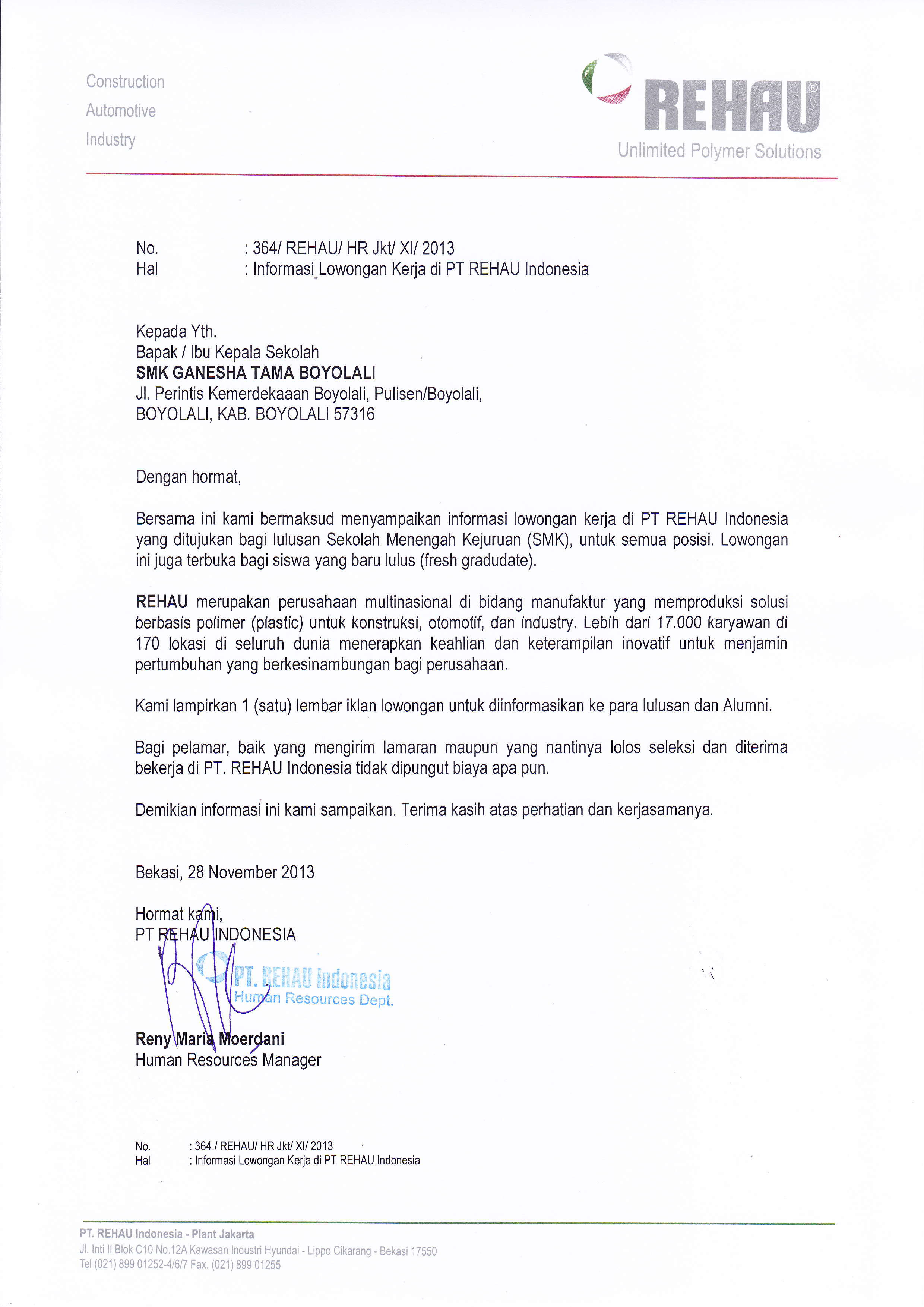 LOWONGAN PT REHAU
