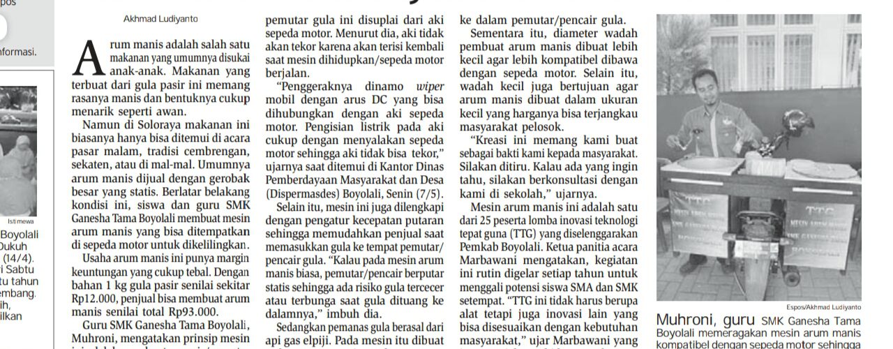 Mesin arum manis ala SMK Ganesha Tama Boyolali