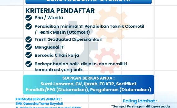 LOWONGAN PEKERJAAN GURU PRODUKTIF TEKNIK OTOMOTIF LOWONGAN PEKERJAAN GURU PRODUKTIF TEKNIK OTOMOTIF